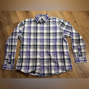 Express Men's Purple and Black Plaid Button Down Shirt
